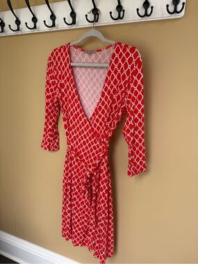 GAP x DVF Orange & White Long Sleeve Wrap Dress Size Small